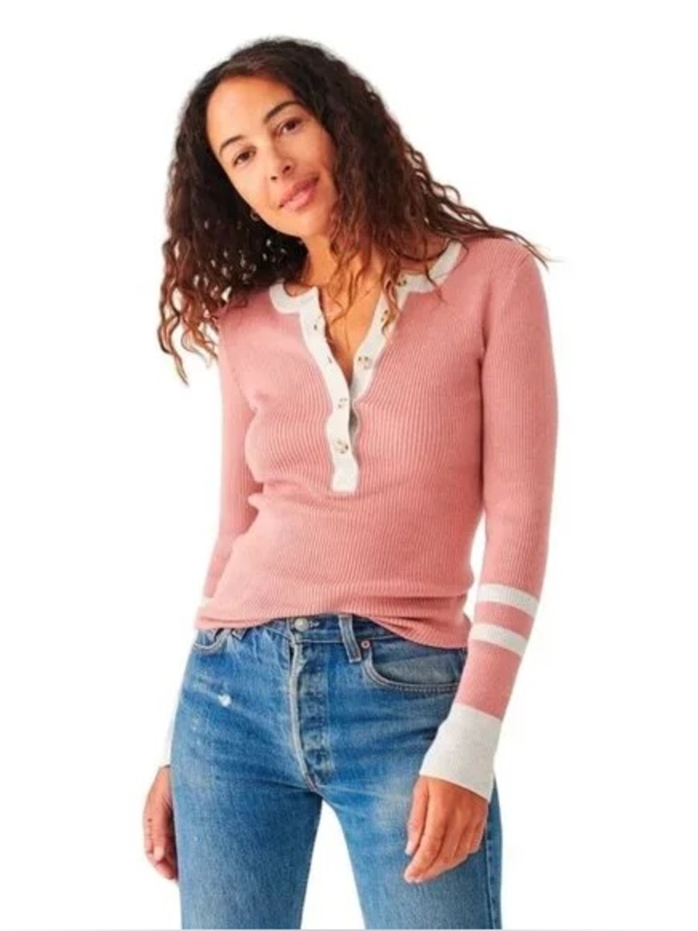Faherty Mikki Organic Cotton & Cashmere Henley Sweater Small